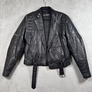 Vintage Steinmark Mens Genuine Leather Jacket 38 Moto Biker Quilt Lined 80s READ